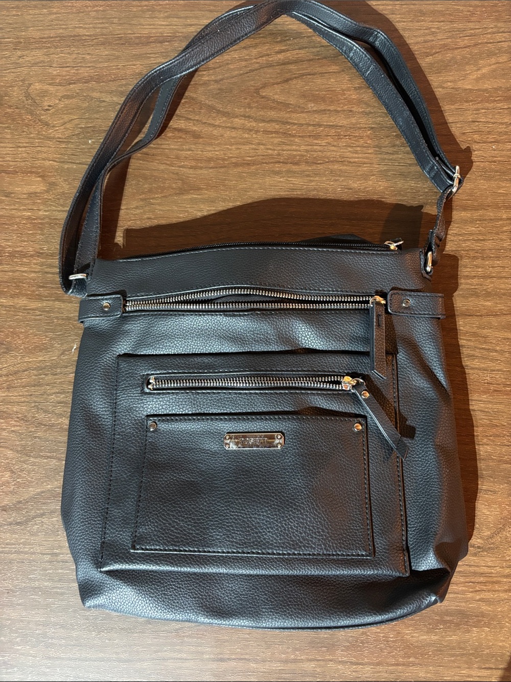 Rosetti Black Pebbled Leather Crossbody with Front Zip Pockets